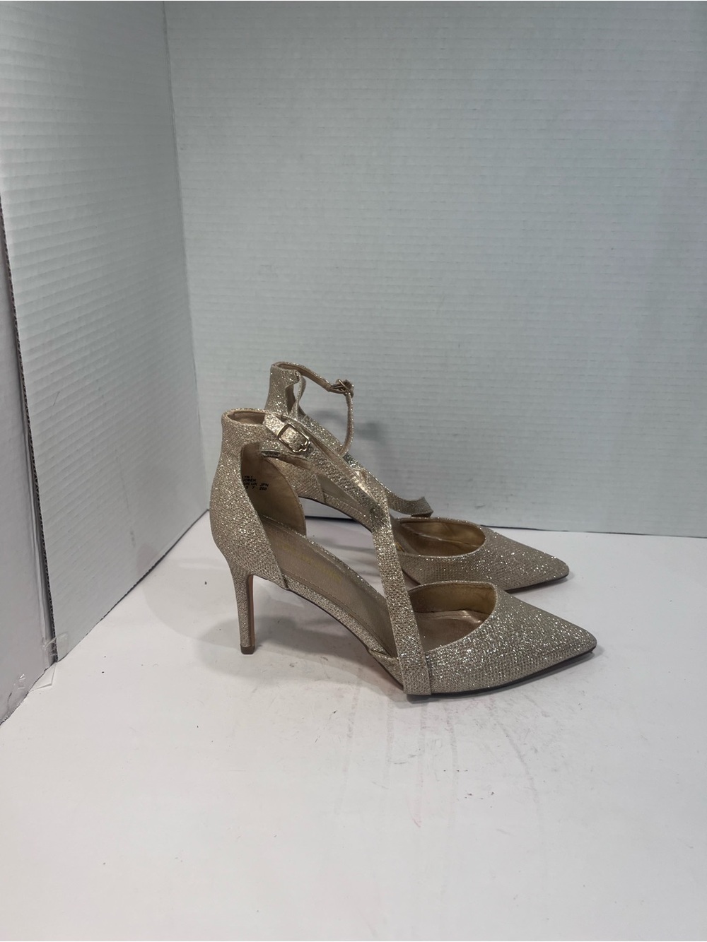 Dream Pairs Gold Glitter Pointed-Toe Ankle-Strap Heels